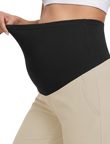 Maternity Pants Over Belly Pregnancy Scrub Pants - color: Khaki, size: X-Large