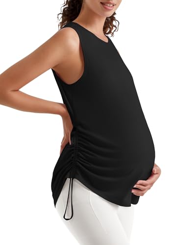 G4Free Lyocell Maternity Tank Tops Pregnancy Sleeveless Workout Shirts - color: Black, size: Small