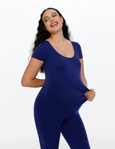 POSHDIVAH Maternity Jumpsuit Romper Leggings Short Sleeve - color: Navy Blue, size: Small