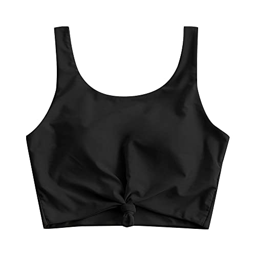 ZAFUL Women's Front Knot Bikini Tops Crop Tankini Bathing Suit Tops Only - color: C-black, size: Small