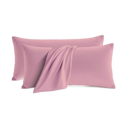 Set of 2 Brushed Microfiber Pillowcases 20x36 inch Pink - color: Pink, size: King