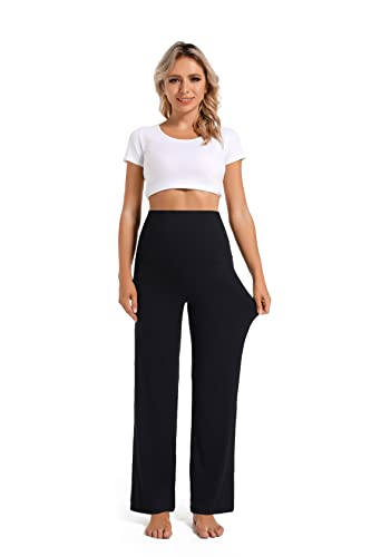 Foucome Women's Maternity Pants Wide Leg Pregnancy Work Pants - color: 2 Pack Black, size: Large