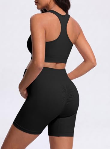 BLENCOT Maternity Workout Sets Pregnancy Yoga Ribbed Tank Tops with Bra - color: Black, size: Small