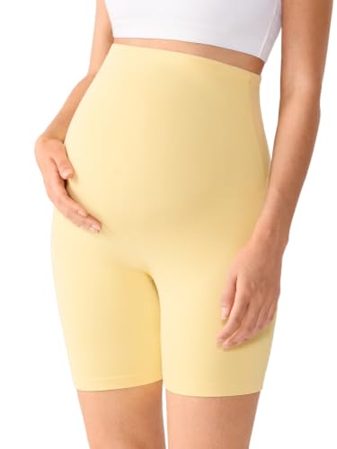 MOMANDA Seamless Maternity Biker Shorts 6" - color: Butter, size: Medium