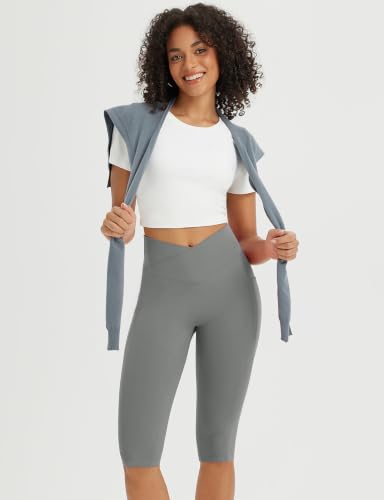 baleaf Womens Capri Leggings with Pockets V Waistband - color: Dark Gray, size: XX-Large