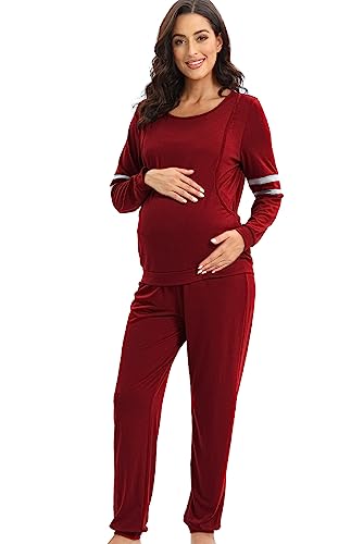 Maternity Nursing Pajamas Set Breastfeeding Sleepwear Suit Nursing Pjs Set - color: A, size: Large