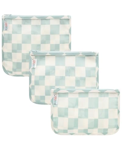 ALVA 3pcs Mess-Proof Travel Pouches,TSA Approved Toiletry Bag,Makeup Bag - color: Green grid