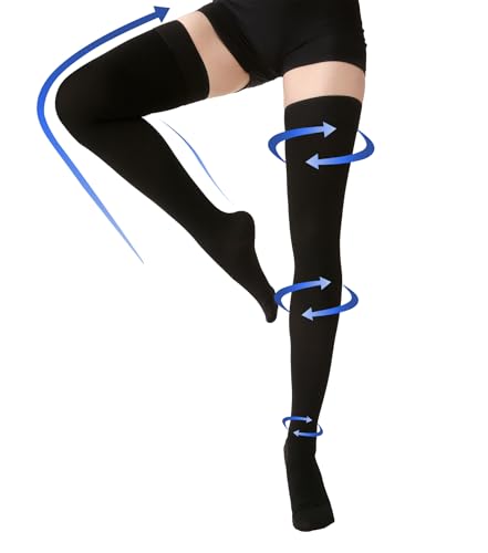 KEKING Compression Stockings 15-20mmHg Thigh High Closed Toe Opaque Unisex - color: 15-20mmhg Black Closed Toe, size: Medium
