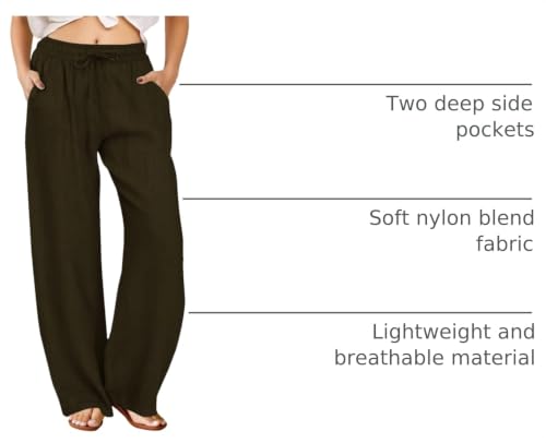 FireSwan Linen Pants Women Drawstring Elastic Waist Wide Leg Palazzo Pants - color: Brown, size: X-Large