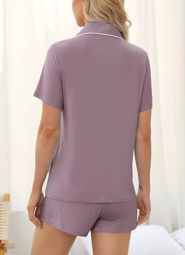 Samring Womens Pajamas Set Short Sleeve Button Down Sleepwear 2 Piece Pjs - color: Violet, size: XX-Large