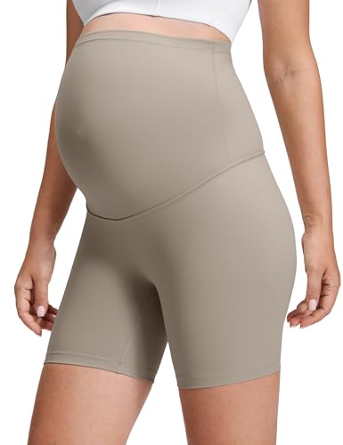CRZ YOGA Maternity Biker Shorts 6" - color: Warm Ash Grey, size: Large