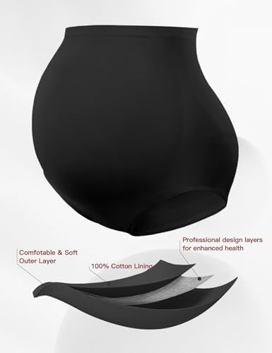 HOFISH Seamless Over-Bump Maternity Underwear, High-Waisted Panties - color: 3pack:black/Beige/Elegant Pink, size: Small
