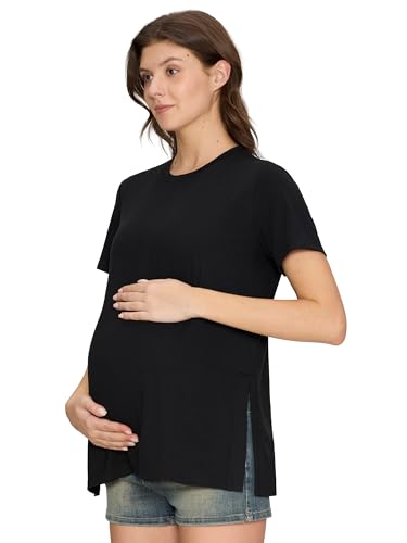 Women's Maternity Shirts, Crew Neck Maternity Top Short Sleeve - color: Black, size: Large