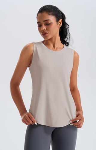 JOYSPELS Ice Silk Workout Tank Top Loose Fit Yoga Shirts UPF 50+ - color: Birch Heather, size: Large