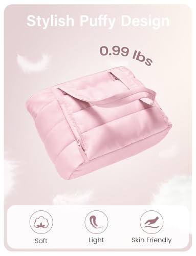 Uselike Tote Bag for Women with Zipper, Quilted Puffer Tote Bag with Compartments, Lightweight Puffy Work Bags for Women - color: Light Pink