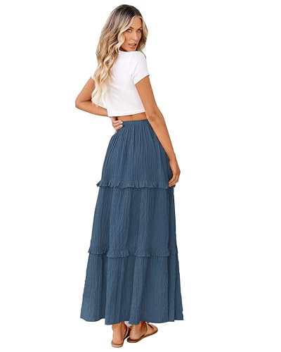 BTFBM Casual Solid Maxi Skirt Fall Clothes Flared A-Line Skirts for Women - color: Grey Blue, size: Large