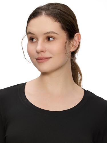 COZYFIT Underscrub Long Sleeve Women, Scrubs Undershirts, Deep Round Neck - color: Black, size: X-Small