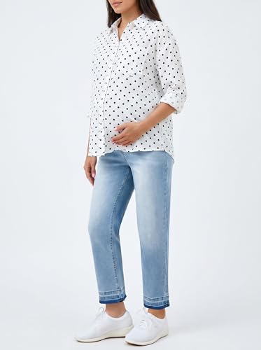 BLENCOT Women Maternity Jeans Summer Straight Leg Stretchy Denim