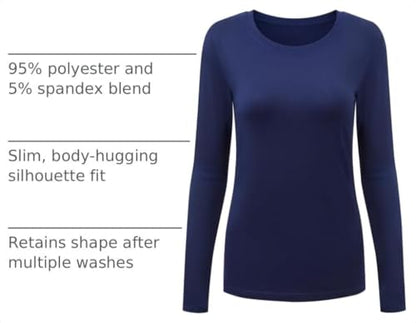 Underscrub Long Sleeve Women Crew Neck Comfort Tee, Scrub Undershirt - color: Navy Blue, size: 3X-Large