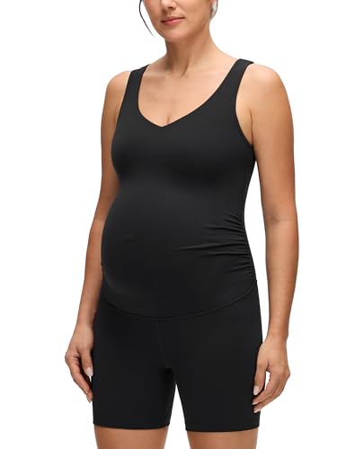 CRZ YOGA Maternity V Neck Romper - color: Black, size: X-Large