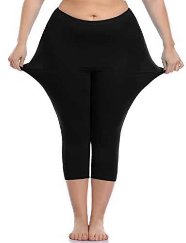 VOGUEMAX Womens Capri Leggings Plus Size High Waisted Crop Yoga Pants - color: Black, size: 3X