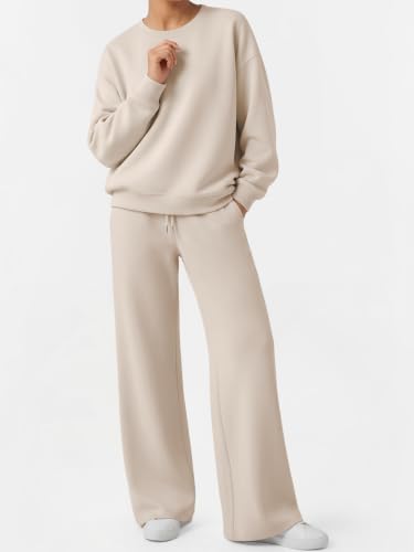 EFAN Womens Sweat Sets 2 Piece Sweatsuits Modal Blend Matching Loungewear - color: Lightkhaki, size: Large