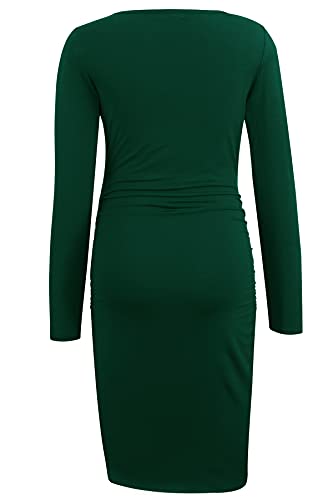 Smallshow Women's Long Sleeve Maternity Dress Ruched Pregnancy Clothes - color: Deep Green, size: XX-Large