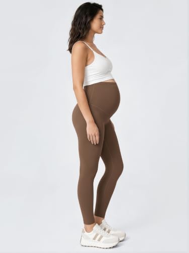 ODODOS Women's Maternity Leggings 25" - Buttery Soft Over The Belly Pregnancy Lounge Yoga Pants - color: Brunette, size: X-Small