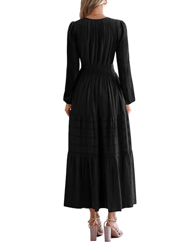 CzzzyL Nursing Fall Dresses for Women Maxi Dress with Pockets - color: Black, size: Medium