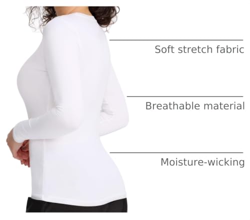 COZYFIT Underscrub Long Sleeve Women, Scrubs Undershirts, High Crew Neck - color: White, size: Medium