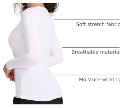 COZYFIT Underscrub Long Sleeve Women, Scrubs Undershirts, High Crew Neck - color: White, size: Small