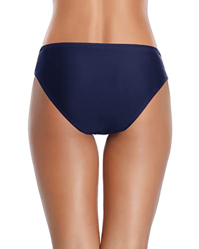 Women Twist Bikini Bottom Full Coverage Ruched Bathing Suit Bottoms - color: Navy Blue, size: XX-Large