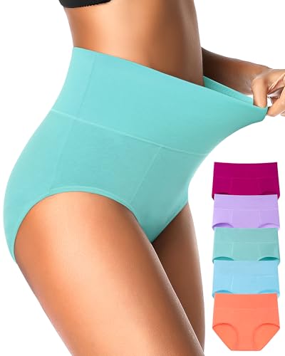 Eiggam Tummy Control Underwear Soft High Waisted underwear Full Coverage Briefs Breathable Postpartum Cotton Womens Panties - color: Multicoloured D - 5 Pack, size: Medium
