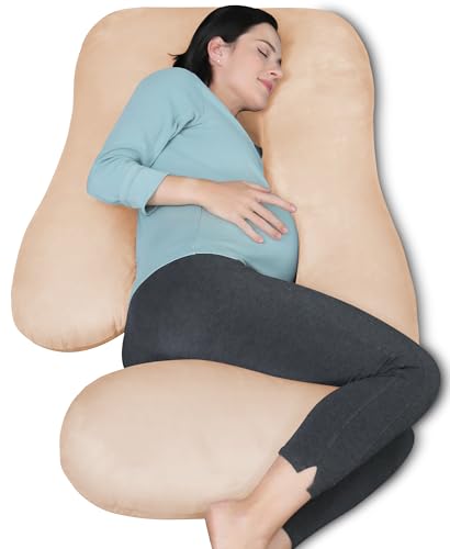 MOON PARK Pregnancy Pillows for Sleeping - U Shaped Full Body Maternity Pillow with Removable Cover - Support for Back, Legs, Belly, HIPS - 65 Inch - Brown - color: Brown, size: 65 Inch-Velvet Cover