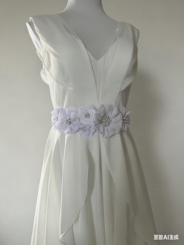 Wedding Bridal Floral Sash Belt Maternity Sash for Baby Shower - color: White