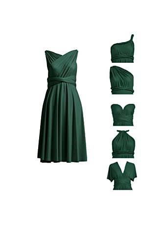 72styles Multi-Way Wrap Short Infinity Dress for Bridesmaids - color: Dark Green