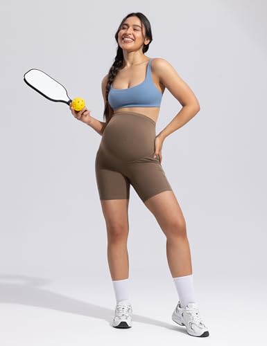 POSHDIVAH Creamluxe Maternity Biker Shorts with Pockets 6"/8" - color: Mocha Mousse, size: Medium