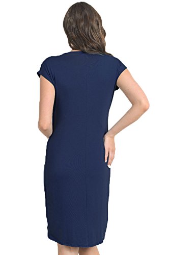HELLO MIZ Color Block Asymmetrical Breastfeeing Maternity Nursing Dress - color: Navy/Grey, size: Small