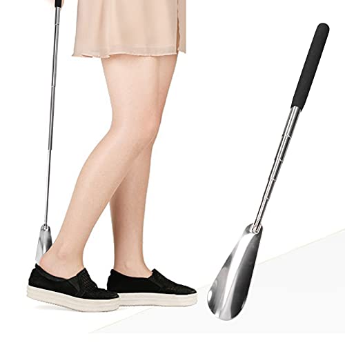 Telescopic Shoe Horn – Long Handled Shoe Horn with Adjustable Length for Seniors & Arthritis – Stainless Steel Extendable Shoe Horn for Tight Boots, Tall Shoes & Travel (10.7–27.1in, Black)