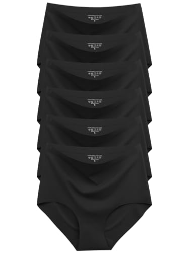Cuweni Womens Underwear Seamless High Waisted Briefs No Show Panties 6 Pack - color: Black 6-pack, size: Medium
