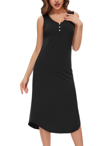 LazyCozy Women's Bamboo Viscose Cooling Nightgown for Hot Flashes - color: Black, size: Medium