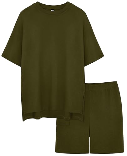 RUBZOOF Women 2 Piece Lounge Sets Summer Outfits Shorts Set - color: Army Green, size: Medium