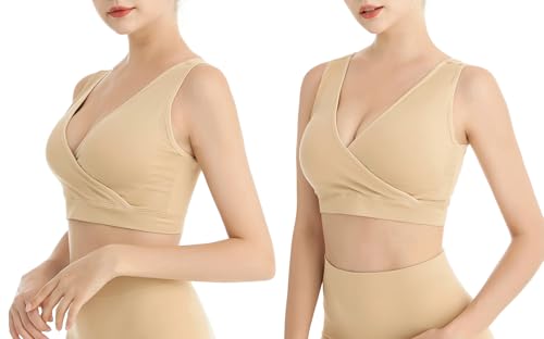 Lemef Nursing Sleep Bras Wirefree Maternity Breastfeeding Bras 3 Pack - color: 1*beige (No Padding), size: Small