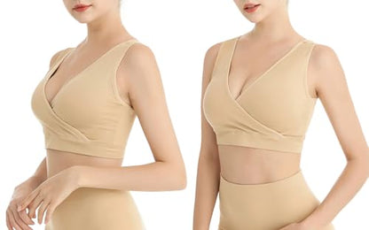 Lemef Nursing Sleep Bras Wirefree Maternity Breastfeeding Bras 3 Pack - color: 1*beige (No Padding), size: Small
