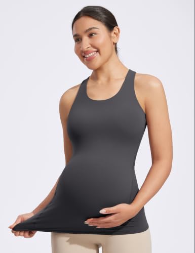 POSHDIVAH Maternity Racerback Tank Tops for Women - color: Grey, size: Medium