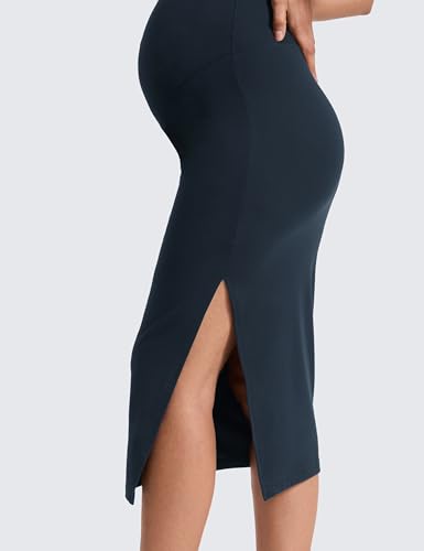 CRZ YOGA Maternity Side Split Midi Skirts - color: True Navy, size: X-Small