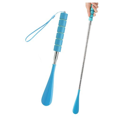 Shoe Horn Long Handle Retractable Telescopic Shoehorn Foldable Shoehorn Shoe Puller Adjustable Shoe Aids - color: Blue