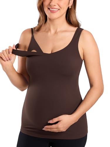 MOMANDA Maternity Nursing Tank Tops - color: Hot Fudge Brown, size: X-Large