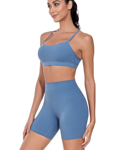 wirarpa Women's Sports Bras Low Impact Y Back Padded Yoga Top - color: Iceberg Blue, size: Medium