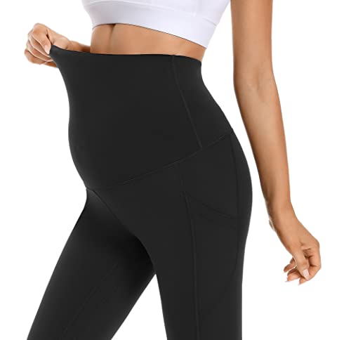 Foucome Women's Fleece Lined Maternity Leggings with Pockets - color: 2pack Black, size: Large